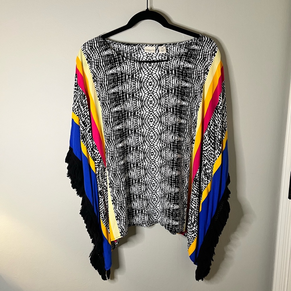 Westbound bright colorful pattern fringe Top